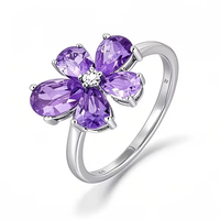 Bagues de mariage décontractées en argent 925 pour dames Multi Zircon en forme de poire coupe rouge exquise conception de fleurs bague mignonne en gros