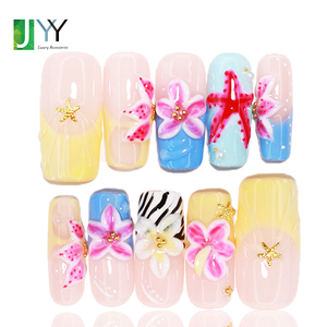 <span class=keywords><strong>Uñas</strong></span> Acrílicas Cuadradas Largas con Diseño Estético Personalizado, <span class=keywords><strong>Pintadas</strong></span> a Mano, con Flores Tropicales en 3D, con Logotipo - Product Image 4