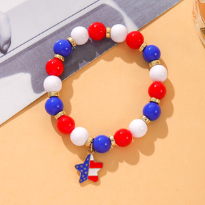 American Flag Beaded <b>Bracelets</b> Red <b>White</b> Blue Acrylic Jewelry Women Independence Day Star Heart Charm <b>Bracelet</b> Set - Product Image 4