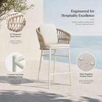 Chaise de bar d'extérieur moderne en aluminium tressé avec cadre en corde, tabouret haut pour bar au bord de la piscine, café sur le toit, salon, bistrot