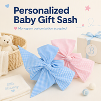 Ensemble de décoration pour panier-cadeau de baby shower, nœud en tissu seersucker rose/bleu, portable et doux pour les emmaillotes de nouveau-né, initiales brodées