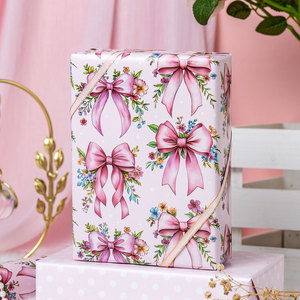 Pink Bow Floral Pattern Gift <b>Wrap</b> <b>Paper</b> <b>Roll</b> Eco-Friendly Art <b>Paper</b> for Crafting and Gifting - Product Image 2