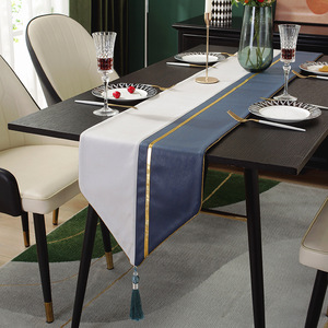 Taupe Geometric Patchwork runner da tavola in velluto con nappa in pelle dorata comò da caffè sciarpe decorazioni da tavola di lusso per la decorazione domestica - Product Image 3