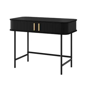 Mid Century Rounded Smooth Sliding Bamboo Doors Black Oak MDF Wood Unique Console Table For Entryway