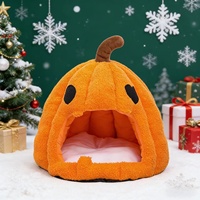 Lit pour chat en tissu motif citrouille d'Halloween, style fermé, chaud, pour chats et chiens, utilisation intérieure, article pour animaux de compagnie toutes saisons