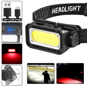 Faróis portáteis COB, lâmpada de cabeça <span class=keywords><strong>LED</strong></span> para exterior, bateria embutida, recarregável por USB, IP65, à prova d'água, <span class=keywords><strong>5</strong></span> modos de luz, 6000K, luz diurna - Product Image 1