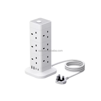 Stop Kontak Menara Vertikal 2 Lapis Bersertifikat UKCA Terbaru, Kabel Ekstensi Standar Inggris 13A 250V Dengan Pelindung Lonjakan Arus