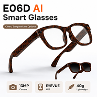 Lunettes connectées intelligentes légères E06S OEM ODM E06D avec caméra IMX386, écoute ouverte, contrôle tactile, WiFi6 – Vente en gros