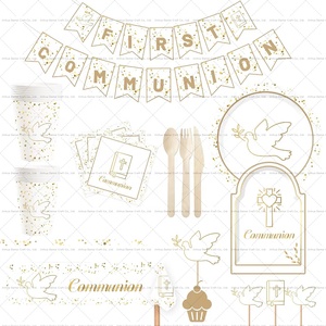 DAMAI Décorations de première communion Assiettes et serviettes de première communion Assiettes et serviettes de baptême Fête - Product Image 1
