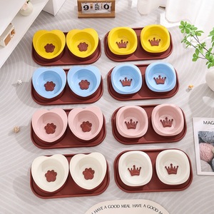 Youcheng Pet Bowl Double <b>Feeder</b> Plastic Anti-Tip <b>Cat</b> Dog Food Dish With Tray Pink Blue Yellow - Product Image 3