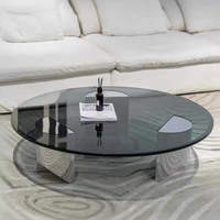 Table basse moderne en verre trempé double couche avec cadre en acier inoxydable - Table ronde de luxe pour salon, hôtel