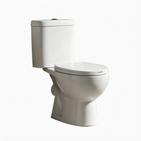 WC en porcelaine deux pièces, cuvette ronde, chasse d'eau par gravité, fixation au sol, design minimaliste, évacuation en S, facile à nettoyer, pour salle de bain