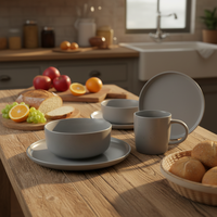 Service de table en grès Guangda, ensembles de vaisselle en céramique grise, assiettes, bols, tasses, passe au lave-vaisselle, au micro-ondes, au four et au congélateur
