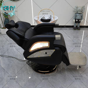 Tazón de champú para peluquería japonés moderno negro, silla de lavado, lavado de cabeza, cama de champú para terapia de agua de Spa con <span class=keywords><strong>Base</strong></span> de luz Led - Product Image 2