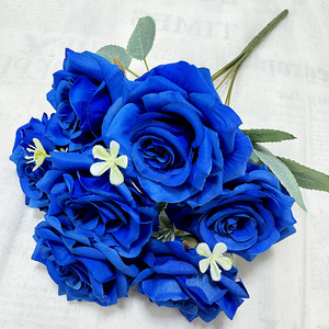 Bouquet de roses artificielles en soie bleu marine à prix avantageux, 7 têtes, roses en soie bleu royal pour la décoration - Product Image 2