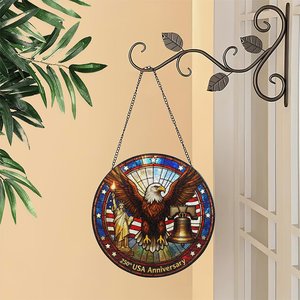 Pendentif attrape-soleil en vitrail Quarter Millennium USA, décoration de fenêtre, design Aigle Cloche de la Liberté, 250e anniversaire - Product Image 1
