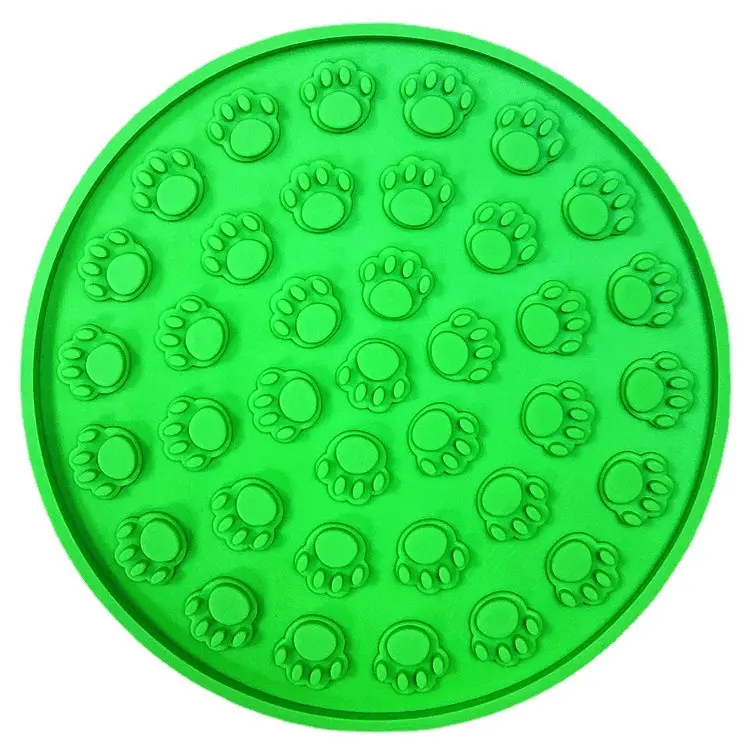 Çevre dostu yuvarlak düz renk yeşil silika jel pet yeme eşyaları vantuz yalama ped yavru köpek kedi maması yavaşlatan besleme mat