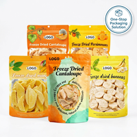 Sacs d'emballage personnalisés à faible MOQ avec logo pour fruits lyophilisés, sachets stand-up avec fenêtre, sacs en plastique de qualité alimentaire, conception gratuite