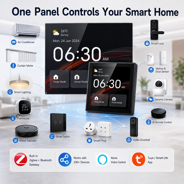 4 Inch Smart Control Panel Tuya Smart Panel Touch Screen with Alexa Zigbee Gateway for Smart Home Automation and Wall Control