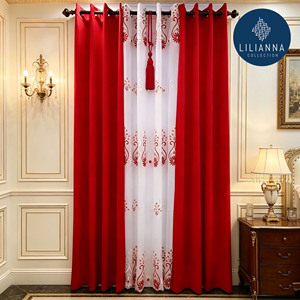 LILIANNA Rideaux Européens de Luxe 4 Pièces avec Broderie Florale Blanche, Ensemble de Voilages Élégants <span class=keywords><strong>pour</strong></span> Fenêtres, Décoration Salon Chambre - Product Image 1