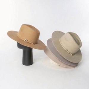 High Quality Wide Brim 100% Wool Felt Fedora Hat Sombreros Wholesale Solid Color Plain Stiff Brim Women Men Fedora Hats - Product Image 1