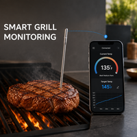 Termometer BBQ Nirkabel Pintar Kontrol Suhu Presisi 0.5C LCD Baja Tahan Karat Food Grade IP68 OEM ODM Kontrol Aplikasi Pintar
