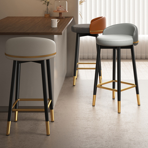 Sillas de Barra Económicas de Metal, Estilo Nórdico Moderno, Juego de Muebles para el Hogar, Sillas Altas de Cocina de Cuero Dorado de Lujo con Respaldo - Product Image 2