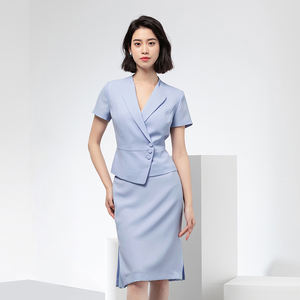 Traje de Falda <span class=keywords><strong>para</strong></span> Mujer, Verano, Transpirable, Tejido, Cuello en V, Botones, <span class=keywords><strong>Manga</strong></span> <span class=keywords><strong>Corta</strong></span>, Poliéster, Largo hasta la Rodilla, Estilo Oficina - Product Image 2