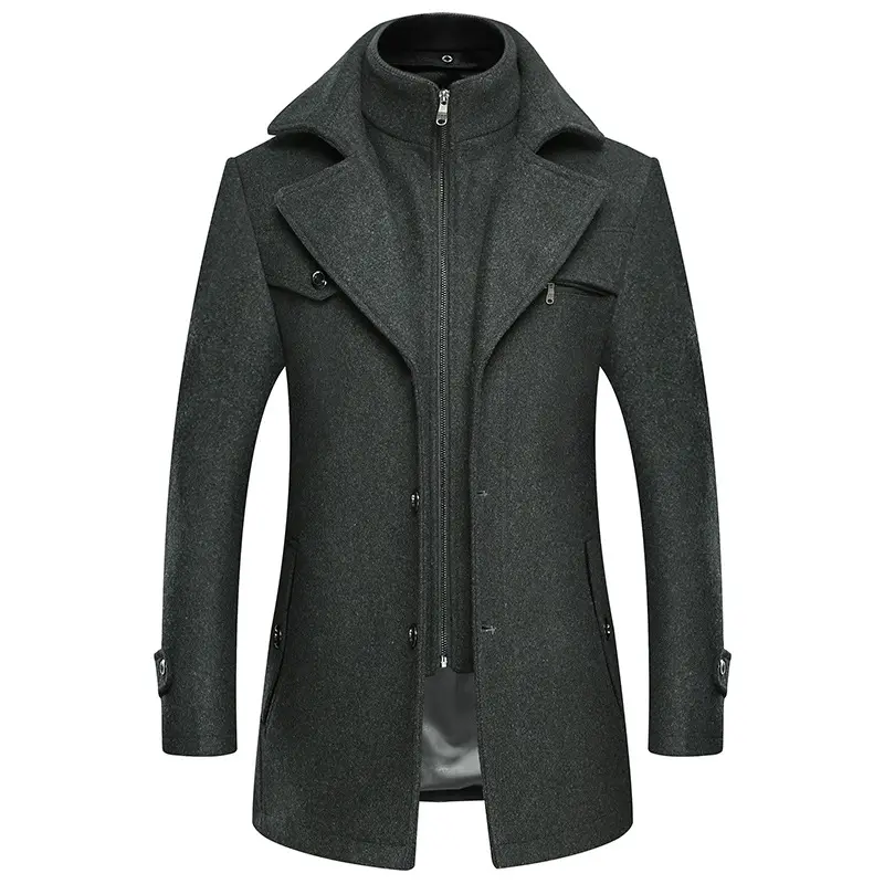 Veste pour homme Automne Hiver Couleur unie Pardessus pour homme Trench décontracté Pardessus en laine mélangée pour homme Double col Trench décontracté