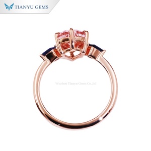แหวนเพชรพลอยสีชมพูทรงลูกแพร์ Tianyu Gems แบบสั่งทำพิเศษ ชุบทองคำสีกุหลาบ ประดับเพชรแบบหนามเตย แหวนพลอยสุดโรแมนติกสำหรับผู้หญิง - Product Image 2