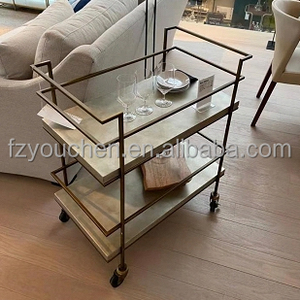 <span class=keywords><strong>Chariot</strong></span> à boissons à 2 niveaux avec dessus en marbre et cadre en métal doré <span class=keywords><strong>Chariot</strong></span> de <span class=keywords><strong>bar</strong></span> à bonbons en <span class=keywords><strong>bois</strong></span> Mariage Maison Hôtel Salle à manger Salon Hall Utilisation - Product Image 4