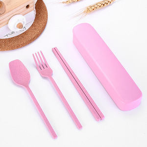 Portable Wheat Straw Cutlery <b>Set</b> Foldable Spoon Fork Chopsticks Knife With Case for Travel Camping School - Product Image 5