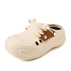 Crocs d'été pour femmes à semelle épaisse, blanc et noir, talon de 7 cm, chaussures décontractées confortables à bout fermé, rehaussant la taille - Product Image 5