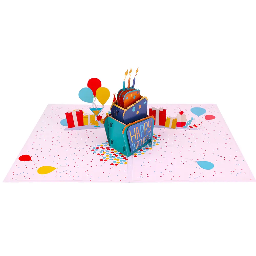 Kişiselleştirilmiş mutlu doğum günü pastası 3d Pop Up tebrik kartı hediye kutusu ile