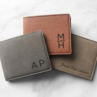 Dompet Kulit Sintetis Pria Tipis Personalisasi, Dompet Pria Custom, Dapat Diukir Laser