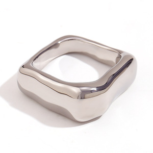 Stainless Steel Irregular Square Chunky <b>Statement</b> <b>Ring</b> Geometric Wide Band Stackable Finger <b>Ring</b> For Women Daily Trendy Jewelry - Product Image 1