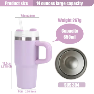 Gobelet isotherme de 14 oz avec poignée et paille pour enfants, en acier inoxydable, cadeaux pour enfants - Product Image 2
