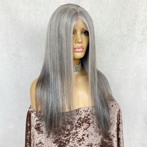 <span class=keywords><strong>Peluca</strong></span> de Cabello Humano Europeo Virgen, Color Gris Blanco Natural, sin Pegamento, Transparente, para Cabello Largo, con Encaje Completo - Product Image 2