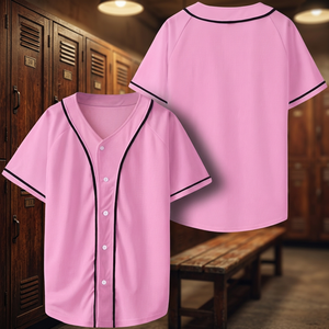 Maillot de baseball col en V uni, mode quotidienne décontractée, manches courtes, polyester, pour femmes et hommes, grande taille, rose - Product Image 3