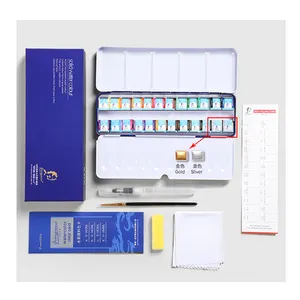 XinyiArt 24 36 48 colors Solid Watercolor Paint Set Metallic Neon Watercolor With Painting Brush for Children Beginner Painting