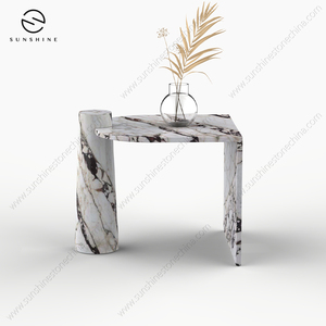 Mesa Auxiliar Moderna de Mármol, Diseño Contemporáneo, Muebles para Hotel, Duradera, Patrón de Vetas Blancas y Negras, Estructura de Piedra Sólida - Product Image 4