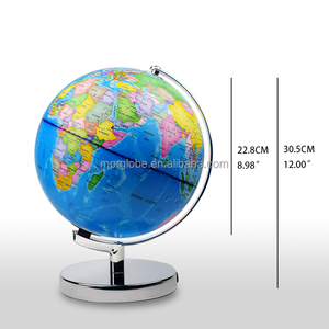 Globo Terráqueo Premium de 22.8cm/9 Pulgadas, Material de PVC/ABS Azul, Multi-Idioma, Base Metálica Doble, Herramienta de Enseñanza de Meridianos - Product Image 2
