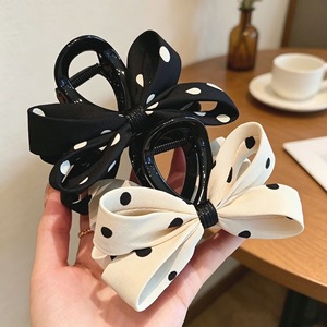 Korean hair accessories wholesale, fashionable polka dot elegant updo <b>bow</b> large hair <b>clip</b> women's back of head shark <b>clip</b> new - Product Image 1