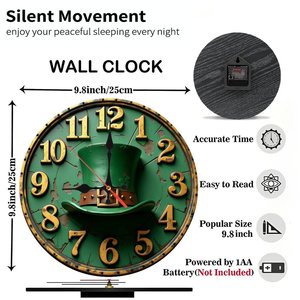 Round Wooden Wall <b>Clock</b> 25cm Rustic Texture Silent Non Ticking Farmhouse Living Room Decor - Product Image 5