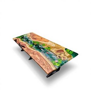 Table rectangulaire en bois d'acacia et résine époxy faite à la main - Décoration d'intérieur classique de luxe pour Diwali, bureau, hôtel, salon - Product Image 1