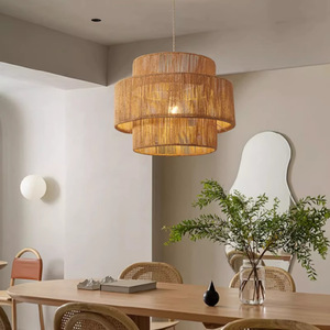 Woven Rattan Lighting Fixture <strong>Boho</strong> Pendant <strong>Light</strong> with Fabric Shade Hemp Rope Hanging <strong>Ceiling</strong> <strong>Lights</strong> for Dining Room - Product Image 4