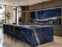 Dalle de granit bleu de luxe polie pour comptoir de cuisine, dessus de meuble de salle de bain, revêtement mural, marche d'escalier, carrelage de sol, rebord de fenêtre