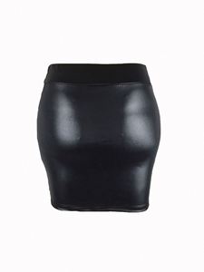 Falda de tubo de cuero PU de imitación Simple para mujer, vestido de estilo corto, Mini falda informal elástica Simple de Base delgada coreana - Product Image 4