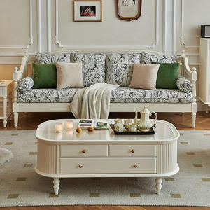 أريكة خشبية صلبة بنمط كريمي أبيض، قماش منسوج من الروطان، مقعد واحد مستقيم، أثاث غرفة معيشة فرنسي خفيف، موديل جديد 2024 - Product Image 4