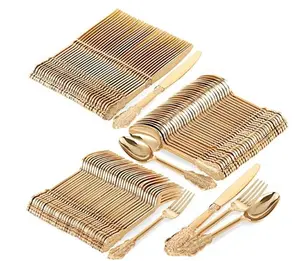 Couteaux fourchettes jetables en plastique or Rose, pièces, argenterie en plastique doré, cuillères et fourchettes, plastique élégant